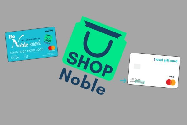 Images of credit cards and logo of Shop Noble Images of credit cards and logo of Shop Noble
